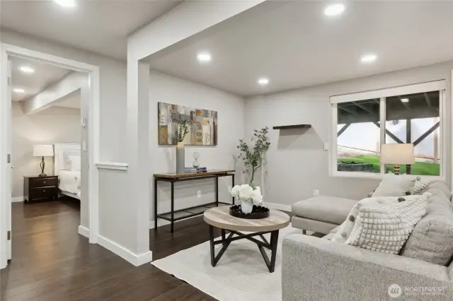 lower-level space is designed for flexibility and easy living. Whether room for occasional guests, an MIL or a potential ADU the choice is yours...