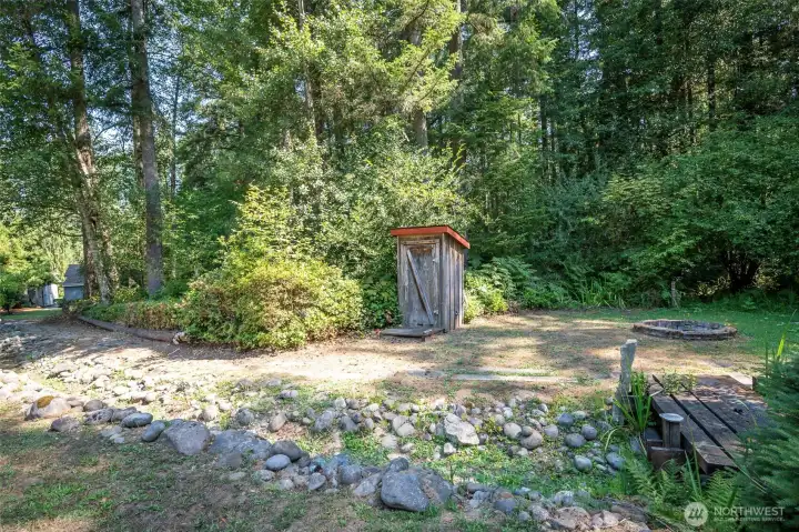 Shed used to store pond supplies. Not an outhouse!