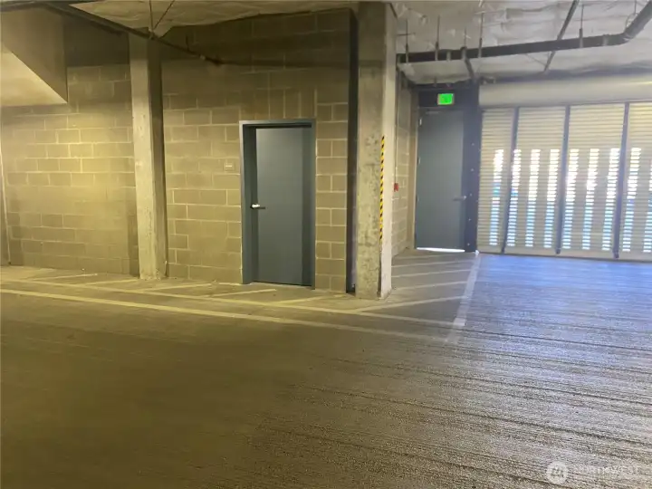 Door to storage room in garage