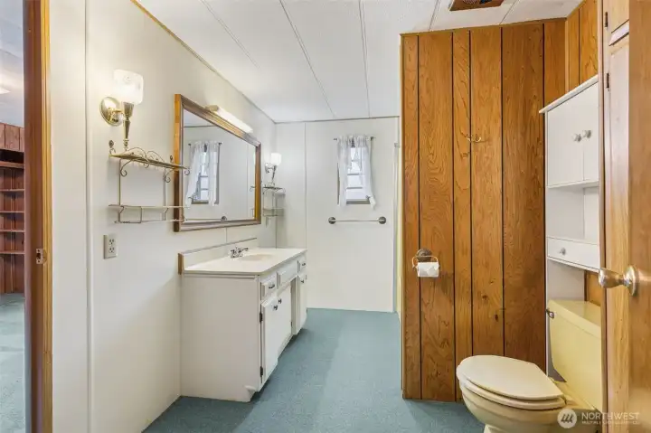 Another view of the guest bath. The doorway on the left leads to the guest bedroom.