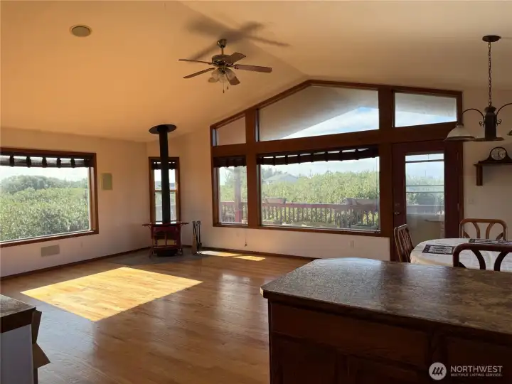 Spacious great room concept with great views and a large, covered deck! Hardwood floors!