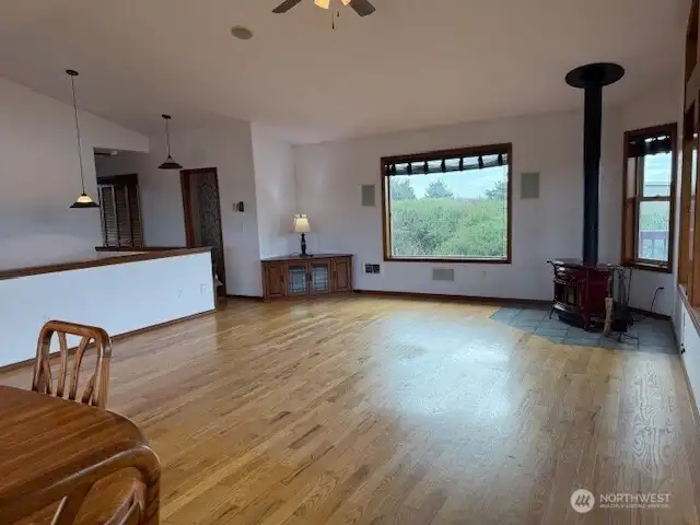 Cozy wood free standing stove.