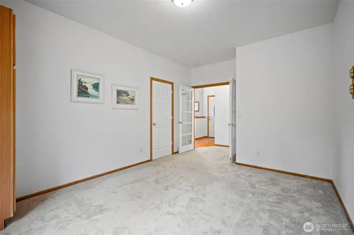 Third bedroom has a smaller closet and frosted glass for privacy.