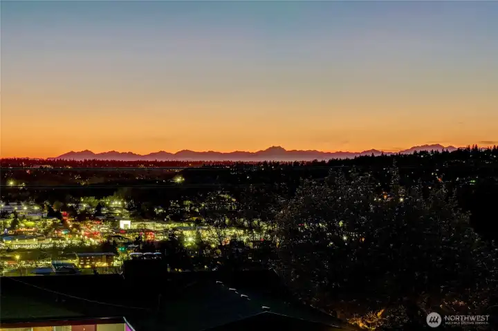 Olympic mountains sunset from front and front porch