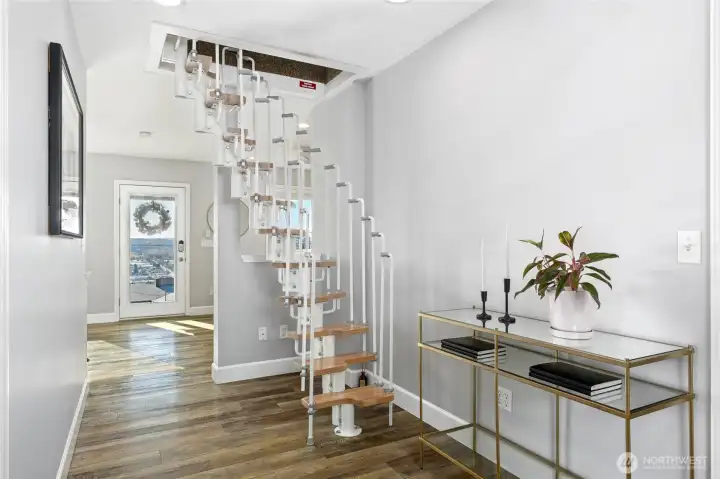 main hall with custom spiral stair