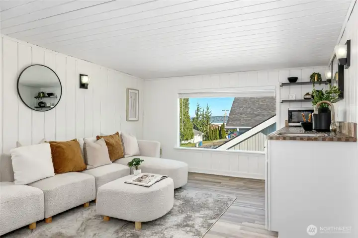 Lake Washington and Seattle Skyline views from second living room picture window