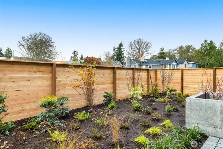 A rare low-maintenance yard lays infront of the home
