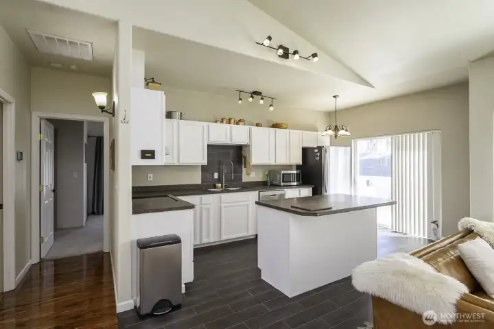 Back yard access in the kitchen via sliding glass door