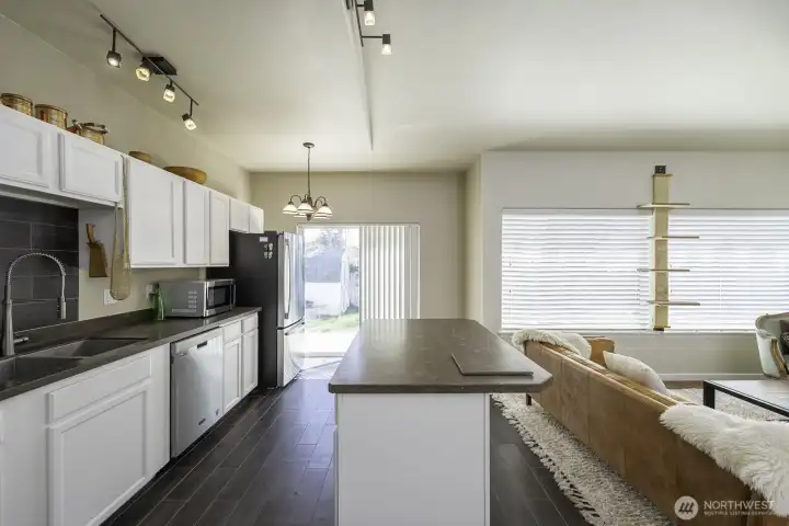 accent flooring in kitchen makes for a great touch!