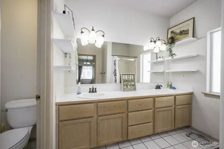 Double vanity with huge countertop space