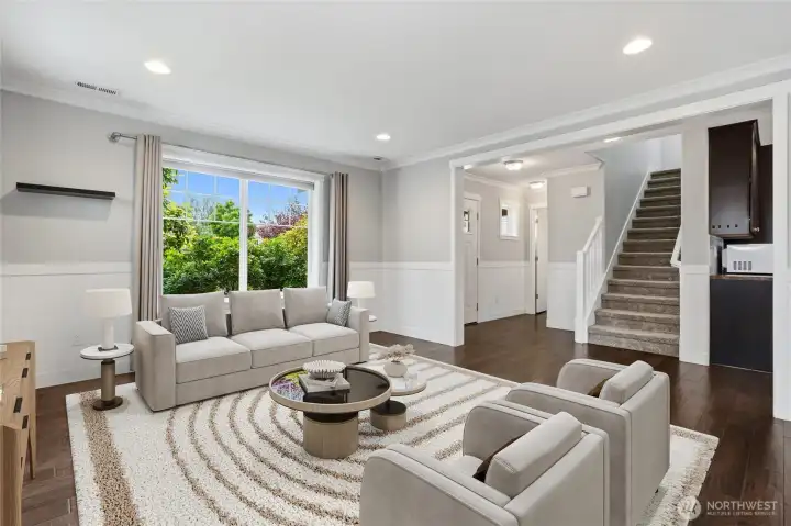 The living room with a private view of the front yard The living room with a private view of the front yard