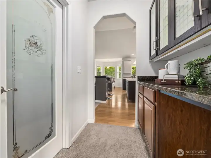Thoughtfully designed butler’s pantry and walk-in pantry enhance flow and storage between kitchen and formal dining. Thoughtfully designed butler’s pantry and walk-in pantry enhance flow and storage between kitchen and formal dining.
