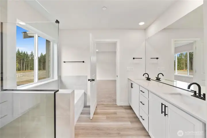 Primary Bath. Photos of a previously completed home. Actual colors and finishes may vary. See site agent for details.