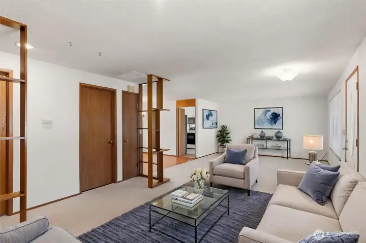 Another view of the living space virtually staged.