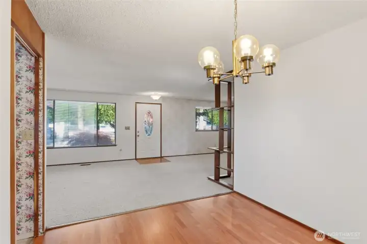 View looking out to the living room from dining area.