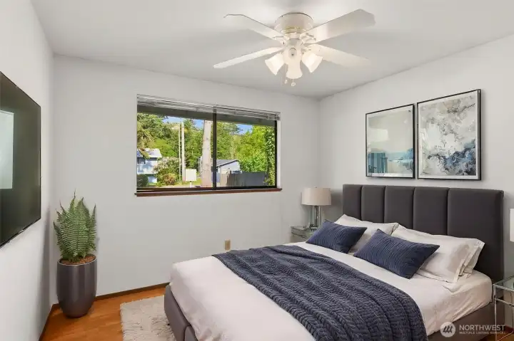 The second bedroom is shown here virtually staged.