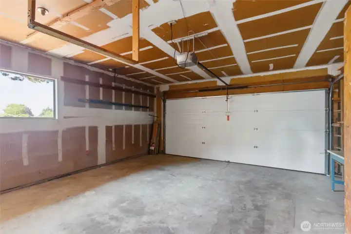 The large garage has room for storage.