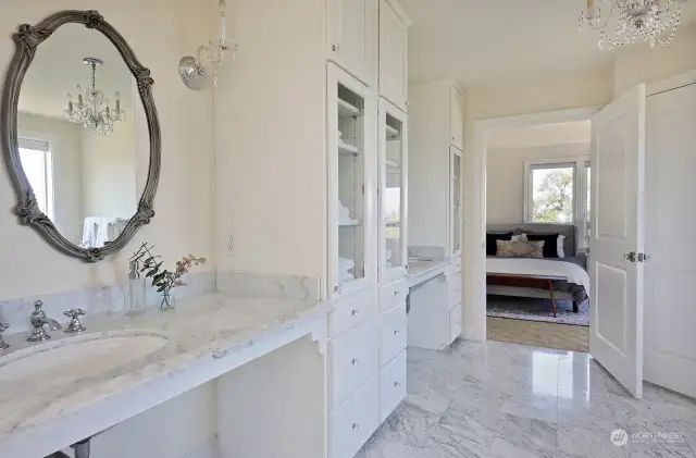 Marble floors and built-in cabinets