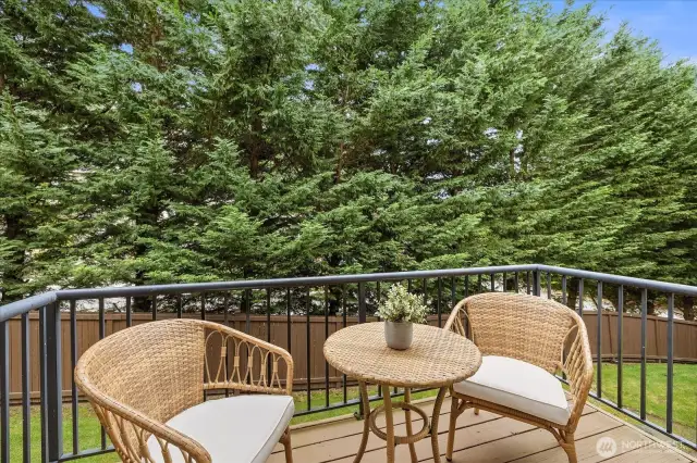 Beautiful back deck with privacy and green views. Enjoy all that the PNW has to offer!