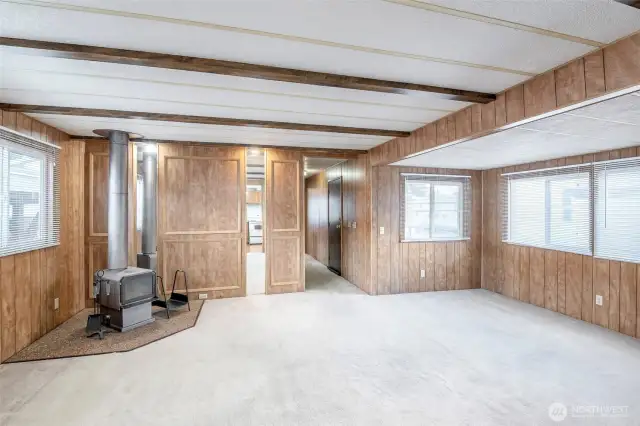 Large Open Living Room with pellet stove