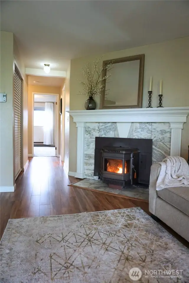 Looking down the hall to the bedroom
