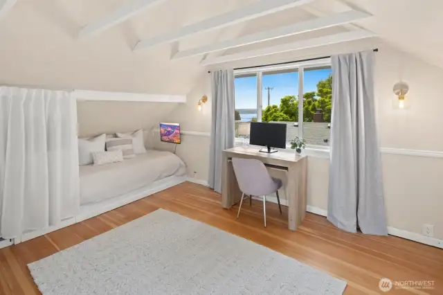 In the 2nd bedroom upstairs, there are 2 closets plus spots for 2 built-in twin beds.