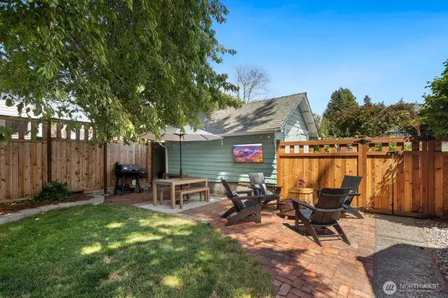 Here's another view of the backyard and the 1-car garage.
