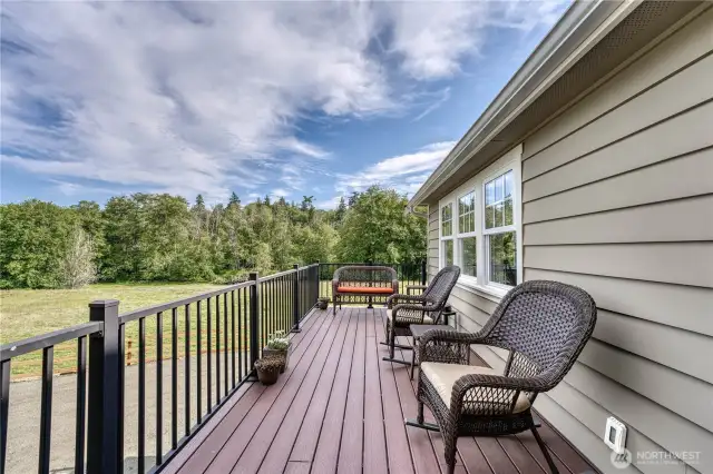 The large back deck enjoys view your beautiful pasture and four legged friends.
