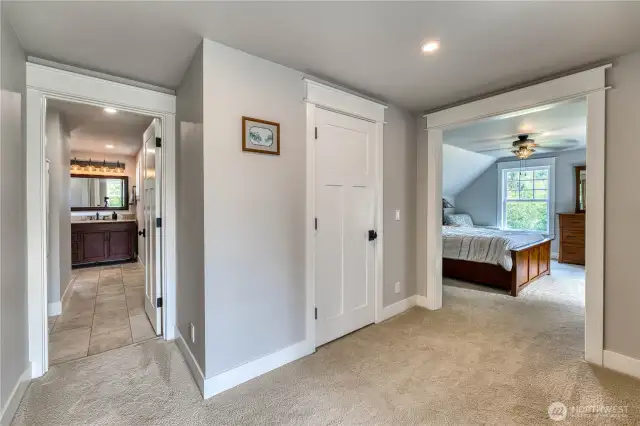 The sitting room off the master goes to bathroom and bedroom.