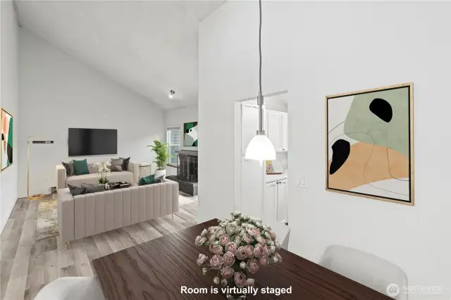 Living room, dining room & peak into the kitchen