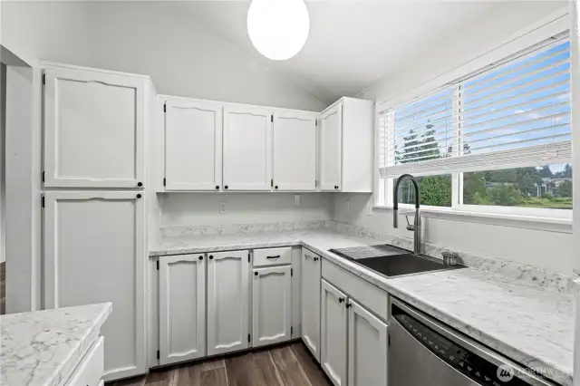 Kitchen with lots of cabinets & again Lake views!