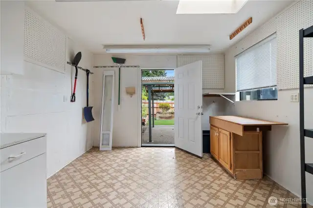 Storage building/studio has easy access to backyard