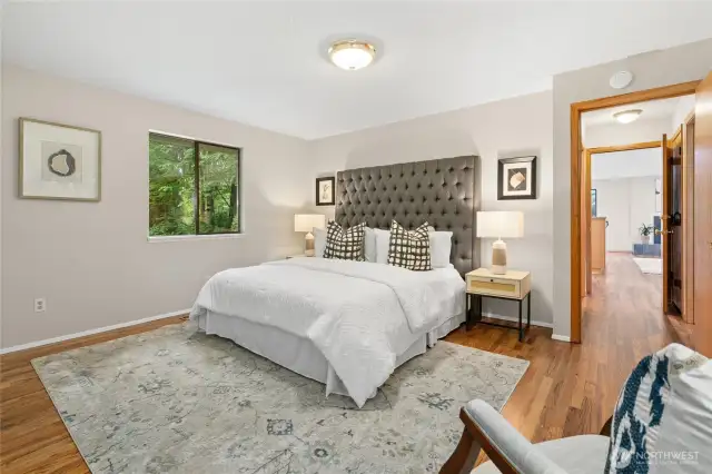Primary Bedroom with newly refinished hardwoods.