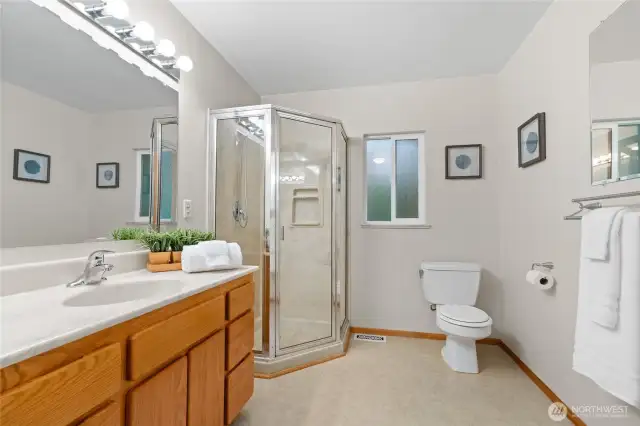Spacious bath on main level...plenty of room to add a tub if desired.