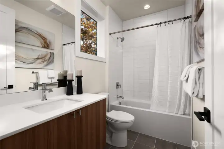 Attached full bath to bedroom.