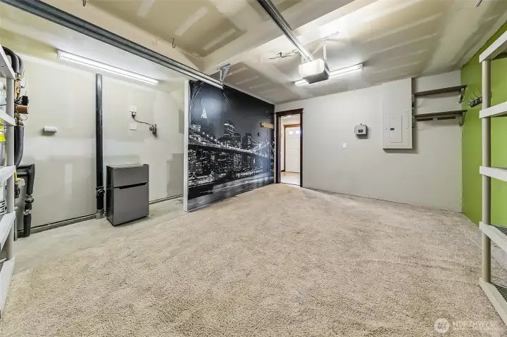 Garage is extra wide; easily park your car here or use it for extra living and storage space!