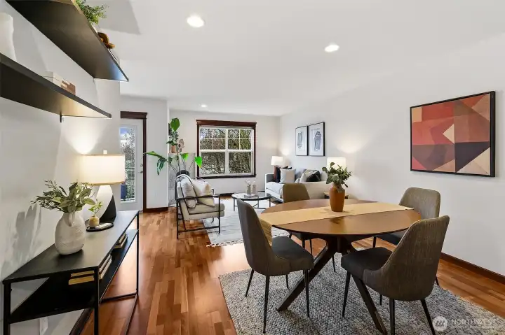 Dining space is between kitchen and living room.