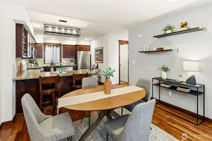 Dining space is between kitchen and living room.