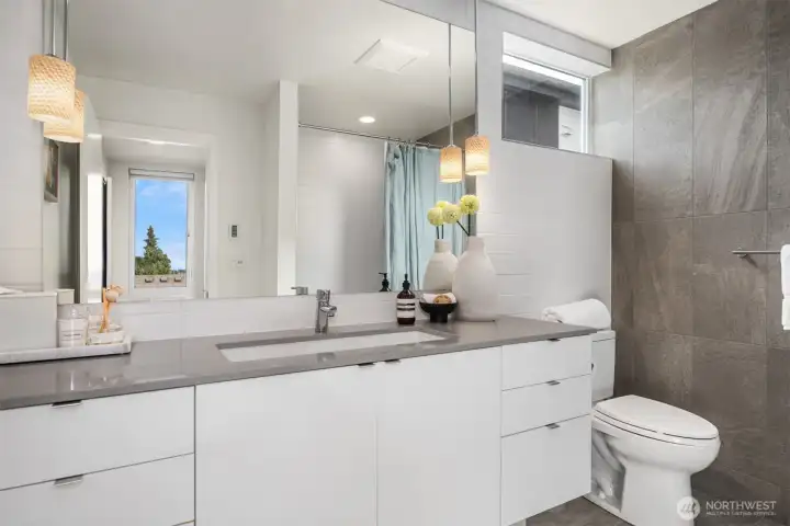 The full bath on the 2nd level with heated floors.