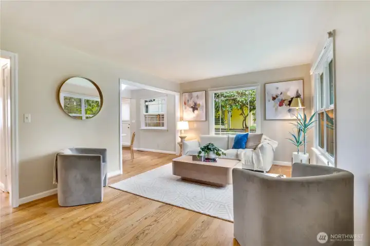 In the right corner you'll find the dining area and corner kitchen with a door to the backdoor paradise.  To the left are the bedrooms suites with access to the upper suite and basement storage.