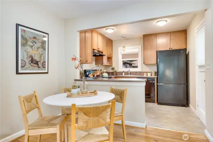 The kitchen was recently redone with newer appliances and custom cabinets with soft close features.