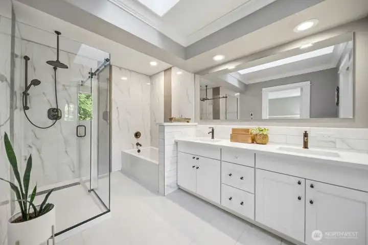 All new...Dual Sinks, Quartz countertops, Tiled Shower with custom glass doors AND a Soaking Tub. A must see !! All new...Dual Sinks, Quartz countertops, Tiled Shower with custom glass doors AND a Soaking Tub. A must see !!