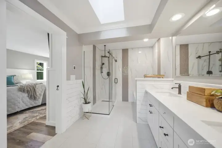 Expansive Shower and Separate Soaking Tub. Expansive Shower and Separate Soaking Tub.