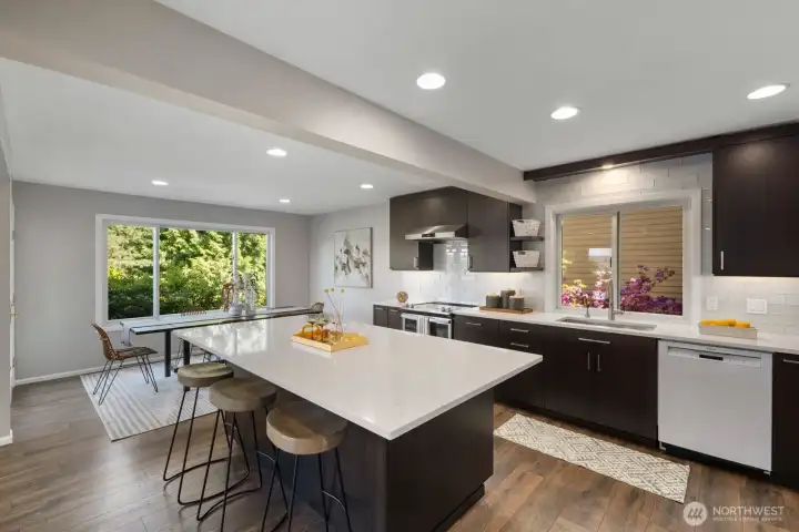 Kitchen is perfect for dinner nights and casual breakfast at the counter