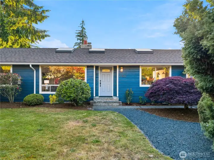 Front entry with lucky maple tree