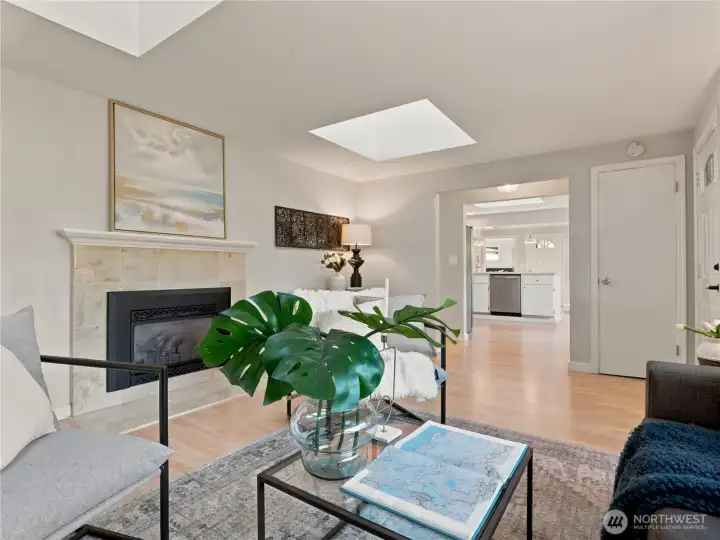 Gas fireplace and huge skylights