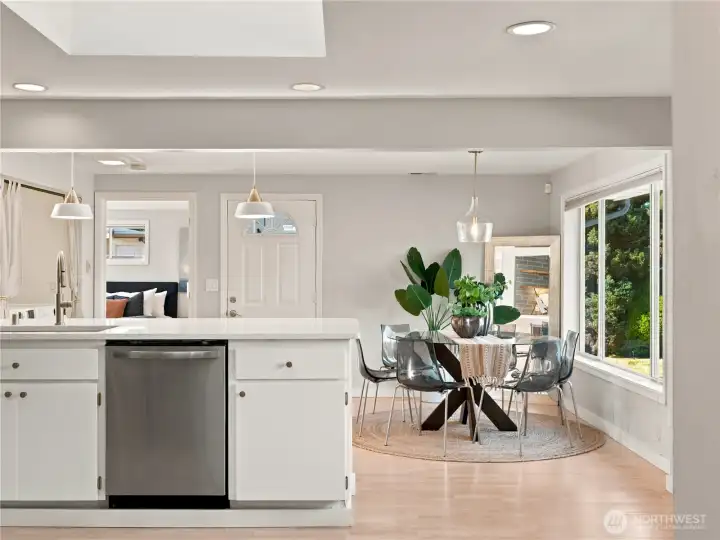 Stepping into kitchen/dining space