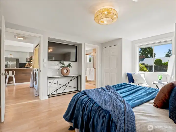 Two closets and built-in TV nook