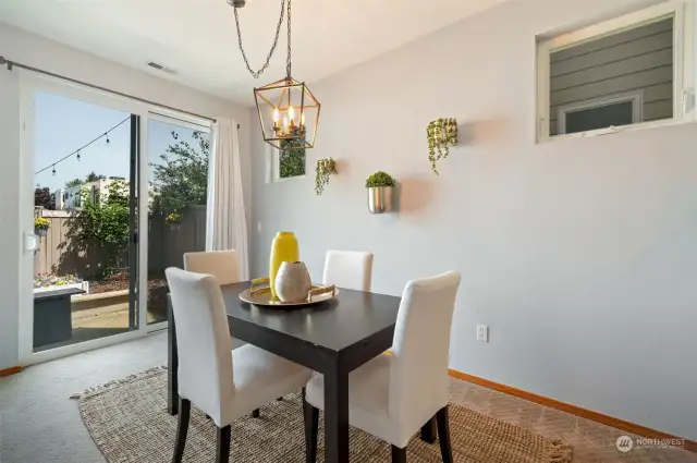 Dining room and slider to your private oasis. Great space for entertaining.