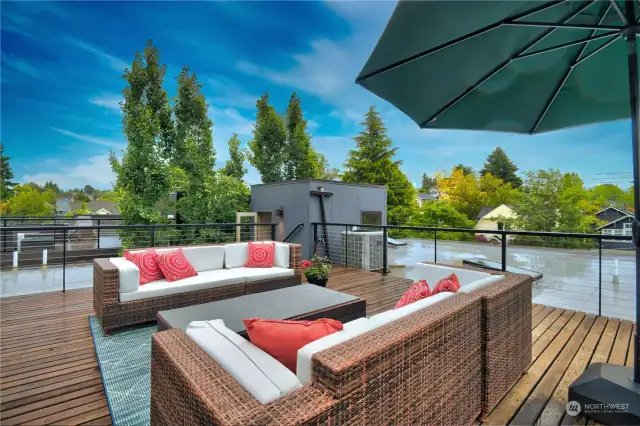 Large roof deck with views of Green Lake.